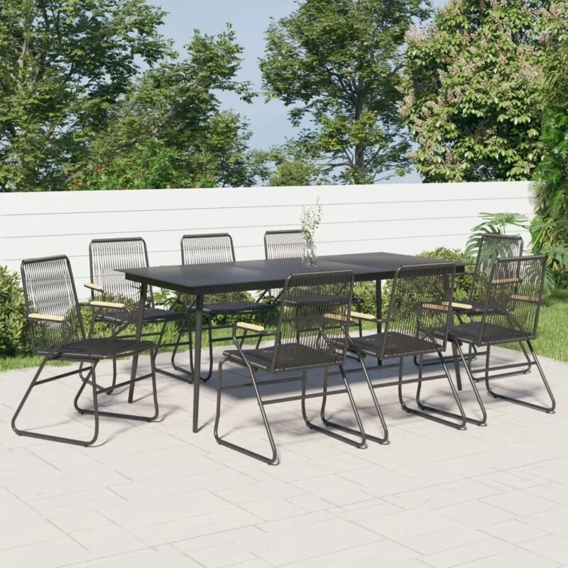 Image of VIDAXL 9 Piece Garden Dining Set Black pvc Rattan Vidaxl 8720286241943
