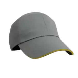 Image of Result Unisex Herringbone Contrast Colour Sandwich Peak Baseball Cap (One size) (Grey/Yellow)