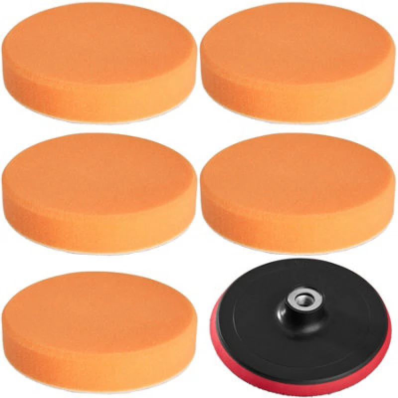 Image of Tectake Buffer Pads - 5 Polishing Sponges 150 mm, Medium-Soft, M14 Polishing Wheel 150 mm - Orange