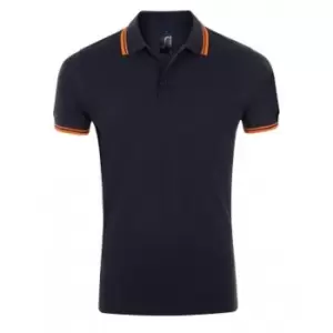 Image of SOLS Mens Pasadena Tipped Short Sleeve Pique Polo Shirt (XL) (French Navy/Neon Orange)