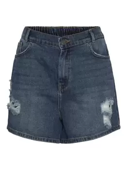 Image of NOISY MAY High Waisted Destroyed Denim Shorts Women Blue