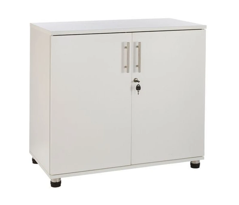 Image of Moderna Storage Cabinet, 1 Shelf, Lockable 2 Door, Office Cupboard in White White Unisex