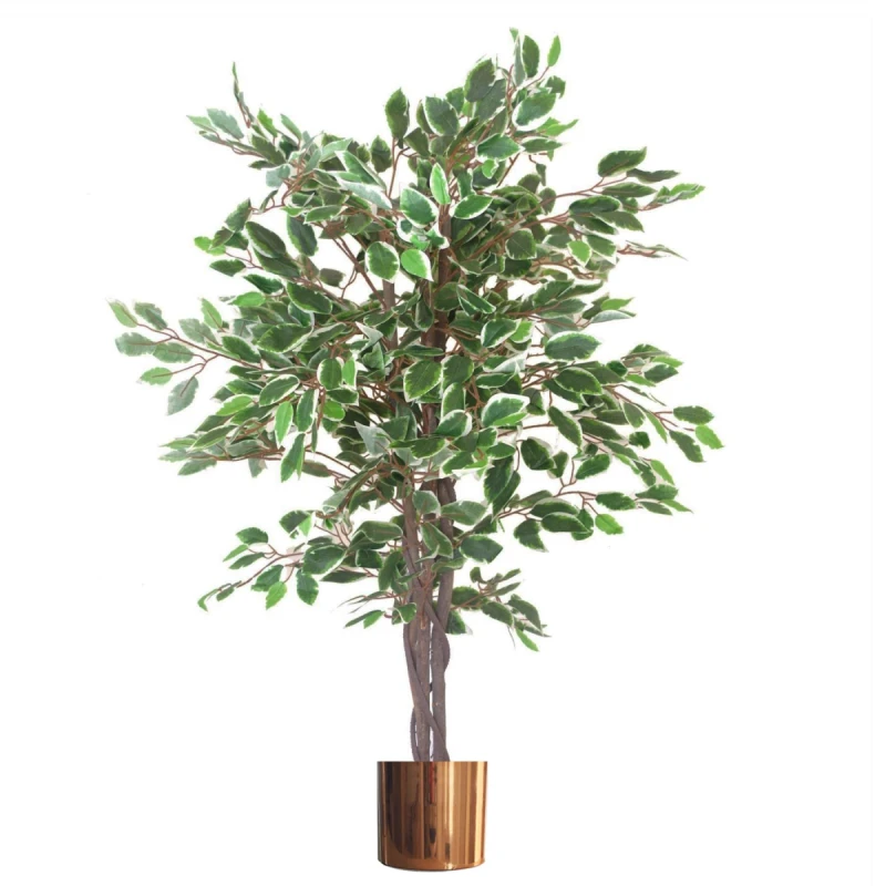 Image of N/A 130cm LARGE Realistic White Edge Ficus Artificial Plant Tree Copper Metal Planter