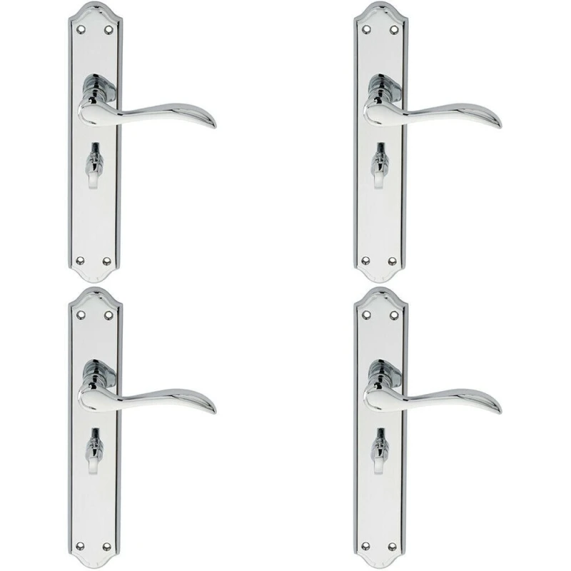 Image of Loops 4x PAIR Curved Handle on Long Bathroom Backplate 245 x 45mm Polished Chrome Multi