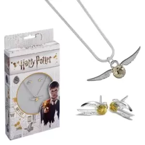 Image of Harry Potter Silver Plated Golden Snitch Necklace And Earring Set (One Size) (Silver/Gold)