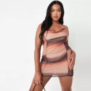 Image of Missguided Asym Ruched Mini Dress Mesh Tiedye - Orange