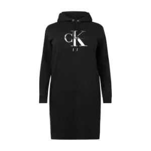 Image of Calvin Klein Jeans Plus Metallic Logo Hoodie Dress - Black