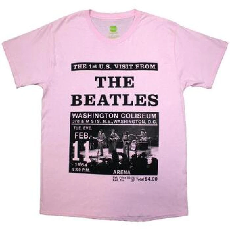 Image of The Beatles The Beatles Men Washington '64 Promo T-Shirt in Pink Size: large Pink L Male 5063750084831
