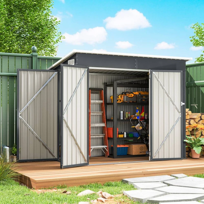 Image of Outsunny Outdoor Storage Shed, 7.5 x 4.3ft Metal Garden Shed, Dark Grey 84H-582V00CG