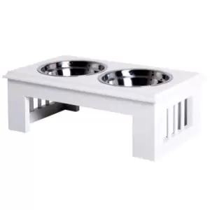 Image of PawHut Two Bowl Raised Pet Feeder - White