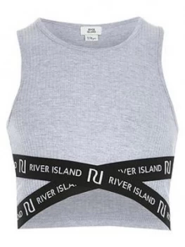 Image of River Island Ribbed Cross Over Cropped Top Grey Size 9-10 Years Girls