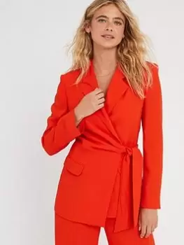 Image of BOSS Jawana Tailored Tie Waist Blazer - Orange, Size 40, Women