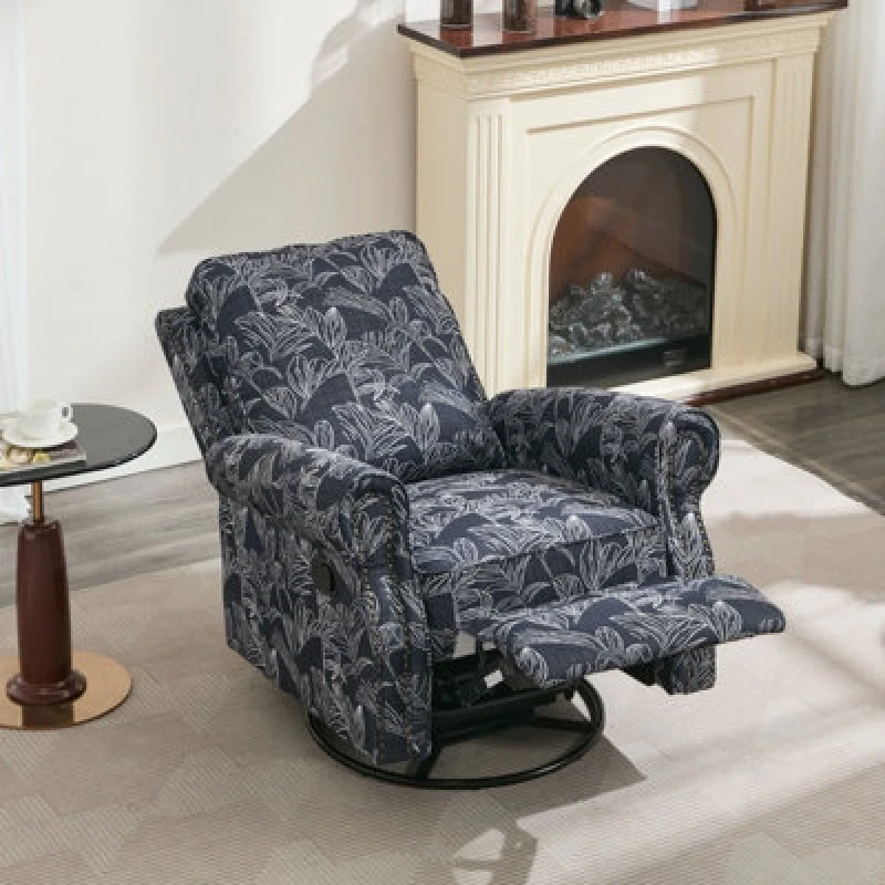 Image of Recliner Armchair, 360 Degrees Swivel Single Sofa With Adjustable Backrest And Footrest - Navy