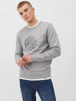 Image of Pretty Green Havlock Applique Logo Sweatshirt - Light Grey Marl