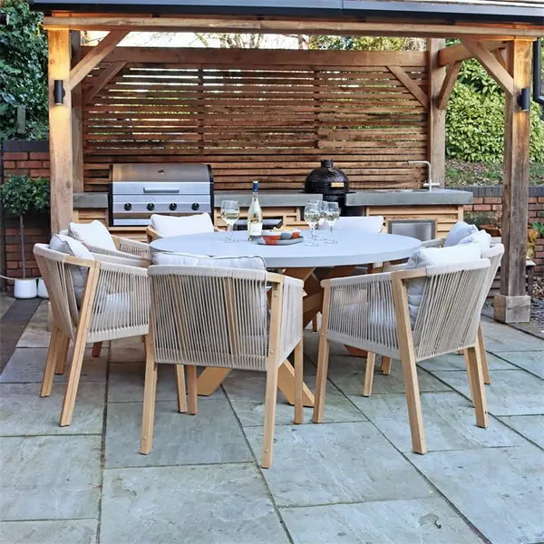 Image of Royalcraft Luna 200x145cm concrete table with 8 Roma Chairs - Beige One Size