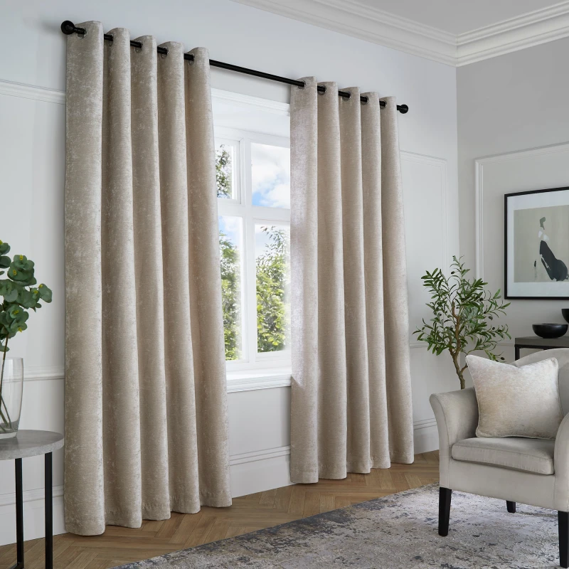 Image of Curtina 'Textured Chenille' Textured Pair of Eyelet Curtains Natural