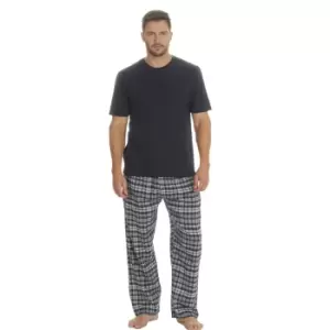 Image of Embargo Mens Jersey Plaid Short Sleeve Pyjama Set (S) (Navy)