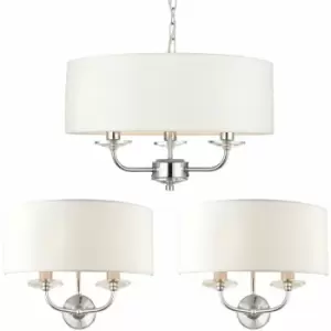 Image of 3 Bulb Ceiling Pendant Lamp & 2x Matching Twin Wall Light Modern Bright Nickel