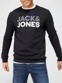 Image of Jack & Jones Logo Crew Neck Sweatshirt - Black