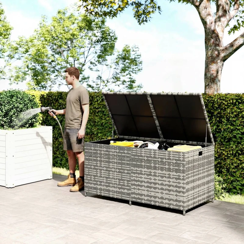 Image of OUTSUNNY 650L Garden Storage Box with Wheels, Waterproof Liner in Grey Size: 150cm x 80cm Grey Unisex 150cm x 80 cm