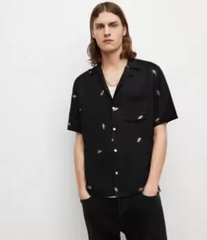 Image of AllSaints Mens Daisy Floral Shirt, Jet Black, Size: M