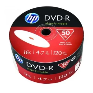 Image of HP DVDR Inkjet Print 16X 4.7GB Wrap Pack of 50 69304