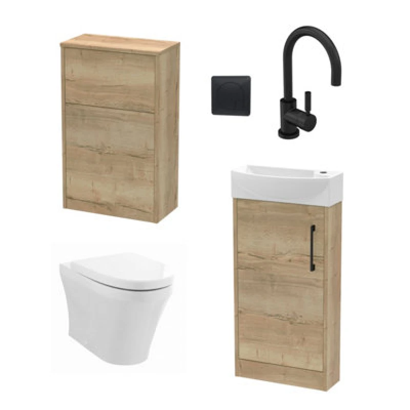 Image of Balterley Cloakroom Left Hand Vanity WC Unit Toilet and Tap Oak Black 440mm Black