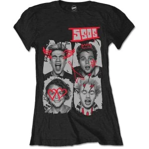 Image of 5 Seconds of Summer - Doodle Faces Womens Medium T-Shirt - Black
