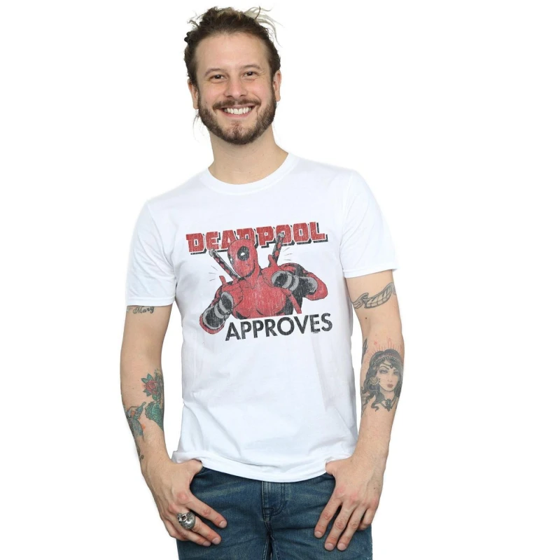 Image of Marvel Marvel Men Deadpool Approves T-Shirt in White Size: Small White S Male 5059308625755
