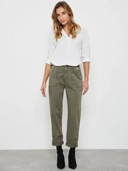Image of Mint Velvet Utility Popper Chino - Khaki, Green, Size 8, Women