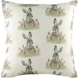 Image of Hedgerow Hare Repeat Print Cushion Cover (One Size) (White/Green/Brown) - White/Green/Brown - Evans Lichfield