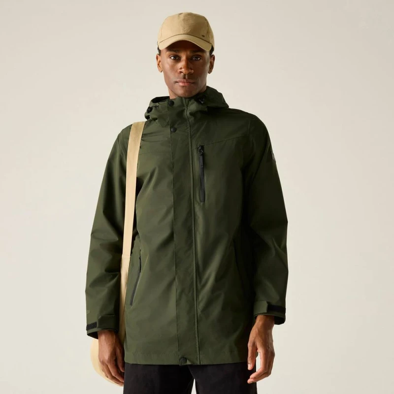 Image of Regatta Mens Daledon Longline Hooded Waterproof Jacket in Green Size: 2XL Green Male 2XL