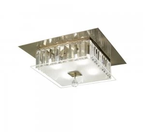 Image of Flush Ceiling Square 4 Light Antique Brass, Glass, Crystal