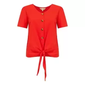 Image of Yumi Red Button Tie Jersey T-Shirt - Red