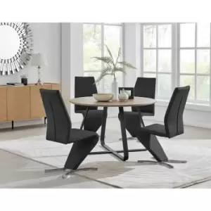 Image of Furniture Box Santorini Brown Wood Contemporary Round Dining Table and 4 Black Willow Chairs Set