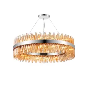 Image of Lysander 32 Light G9, Ceiling Pendant Round, Polished Nickel, Amber Item Weight: 29.51kg