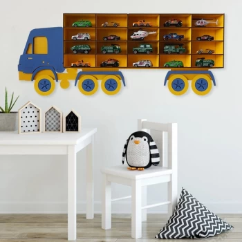 Image of Kamyon - Yellow, Dark Blue Yellow Dark Blue Decorative MDF Wall Shelf