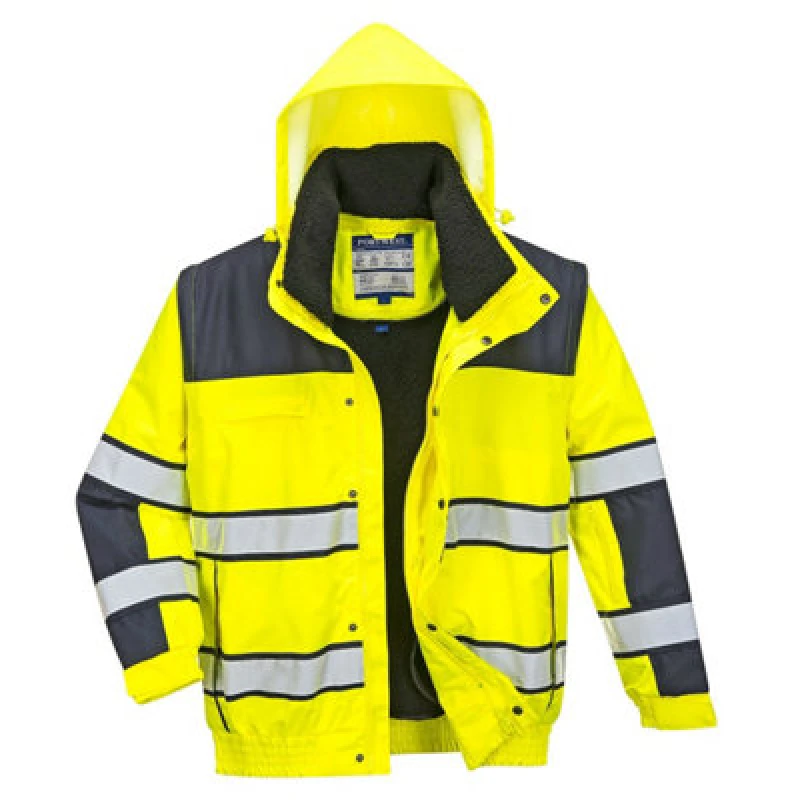 Image of Oxford Weave 300D Hi Vis Classic Bomber Jacket C466YNRS Colour: Yellow / Navy