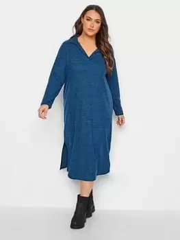 Image of Yours Soft Touch Polo Neck Rib Dress - Blue Size 16, Women