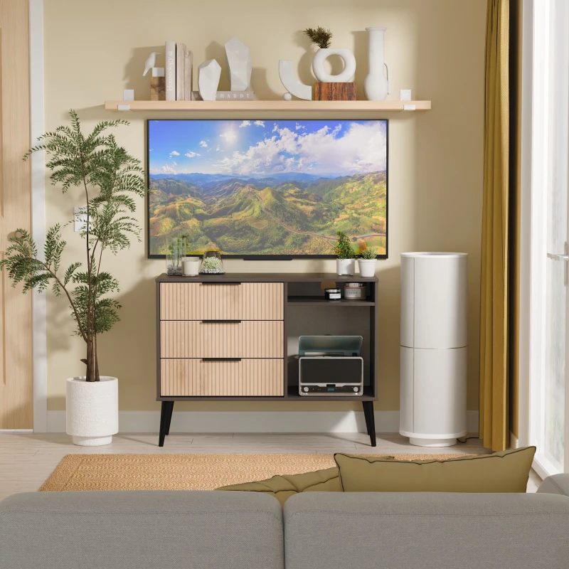 Image of Ready Assembled 2 U Fuji 3 Drawer TV Unit (Ready Assembled) in Grey Grey Unisex