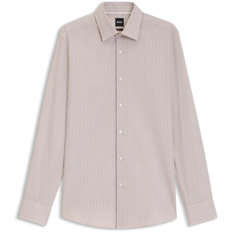 Image of Boss Mens HBB HankKent Patterned Long-Sleeve Shirt Med Beige 260 male 15 inch