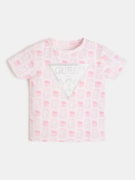 Image of Guess Kids All Over Print Logo T-Shirt 14389421 Pink