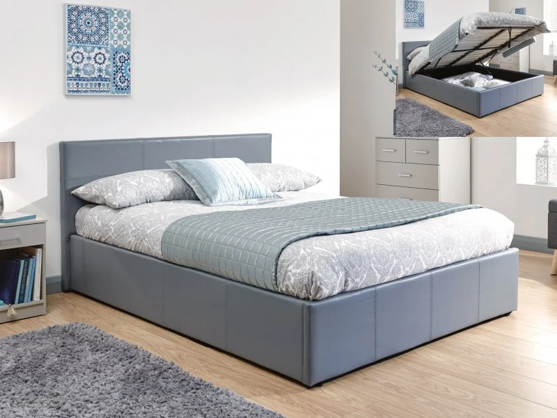 Image of GFW Ecuador 4ft Small Double Grey Faux Leather End Lift Ottoman Bed Frame