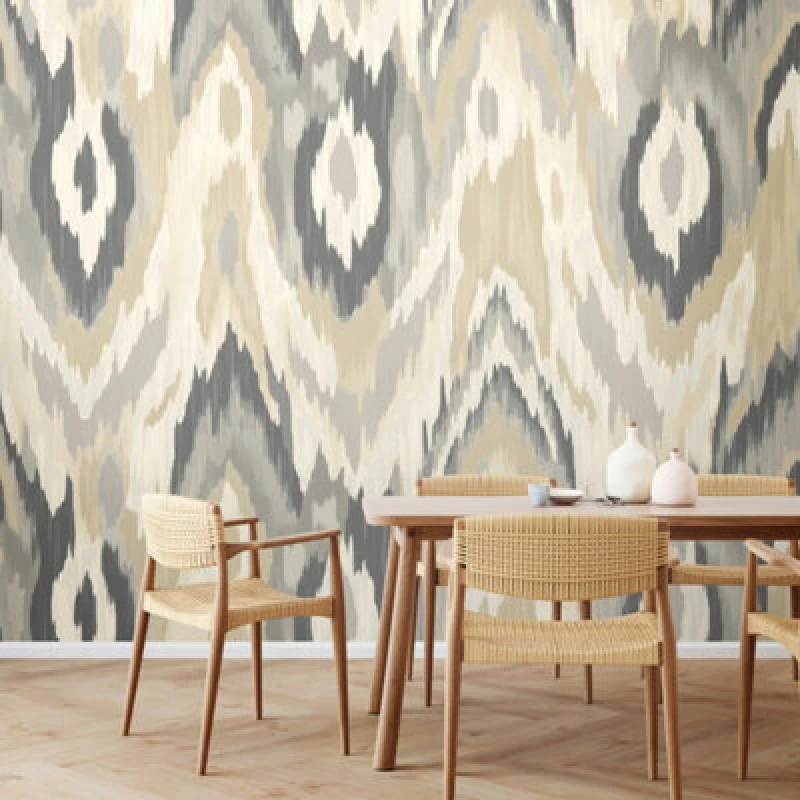 Image of Origin Murals Watercolour Ikat Wall Mural in Grey Size: W350cm x H280cm Grey Unisex W350cm x H280 cm