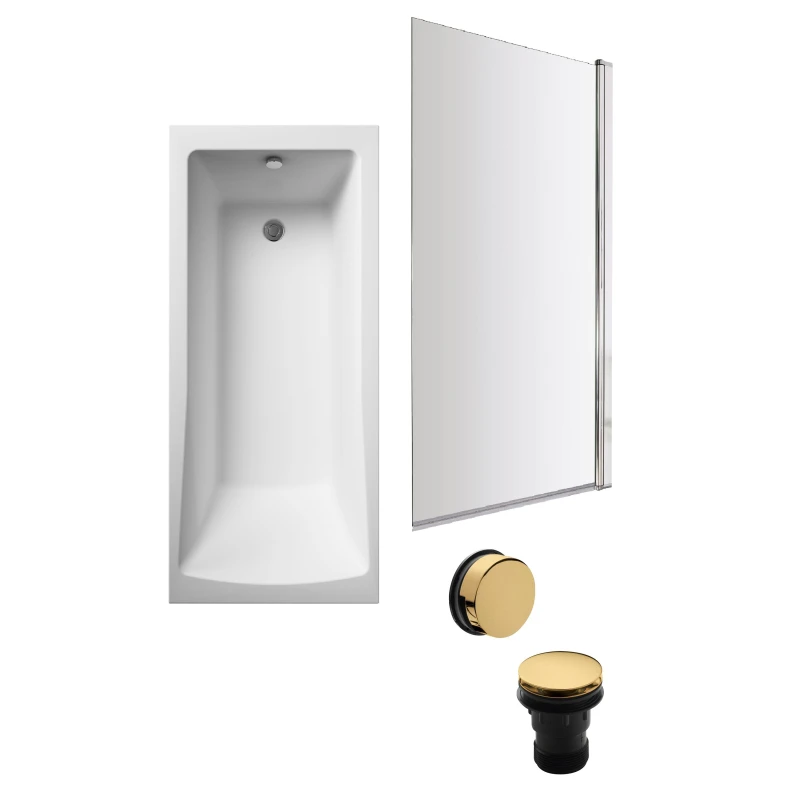 Image of Balterley Square Bath, Square Screen and Brushed Brass Waste 1700 x 700mm Bronze