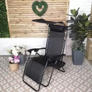 Image of Multi Position Garden Gravity Relaxer Chair Sun Lounger with Sun Canopy in Black