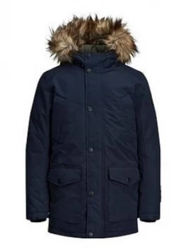 Image of Jack & Jones Junior Boys Faux Fur Hooded Parka - Navy