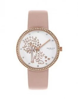 Image of Radley Silver And Rose Gold Detail Glitz Dial Blush Leather Strap Ladies Watch