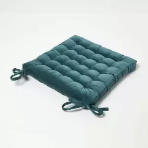 Image of Teal Green Quilted Velvet Chair Pad, 40 x 40cm - Green - Homescapes