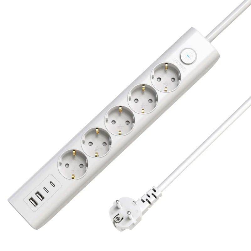 Image of Microconnect 5-way USB Schuko Power Strip on/off switch 1.5M. White